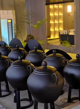 新中式茶饮煮茶釜炭烧炉电陶炉茶馆养生茶煮茶壶大罐熬煮桶大容量