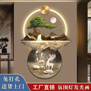 轻奢高级感带灯入户门正对门玄关装饰画走廊过道楼梯大气高端挂画