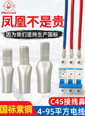 凤凰国标C45单压插片10平方空开接线端子 鸭嘴式铜鼻子插片式端子