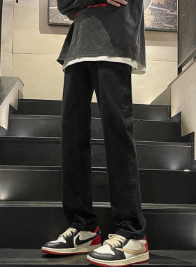 黑色牛仔裤男宽松裤子直筒裤夏季男生修身长裤男士新款弯刀休闲裤
