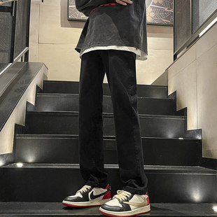 黑色牛仔裤男宽松裤子直筒裤夏季男生修身长裤男士新款弯刀休闲裤