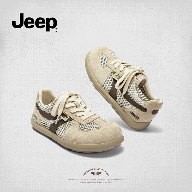 jeep网面复古德训鞋女款2025新款夏季透气休闲鞋子舒适软底运动鞋