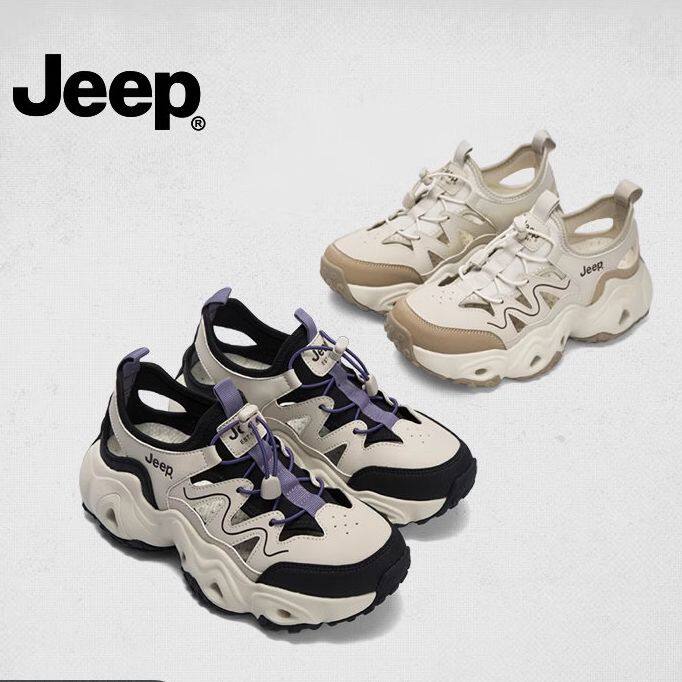 jeep镂空运动凉鞋女款2025夏季新款厚底防滑休闲包头洞洞沙滩凉鞋