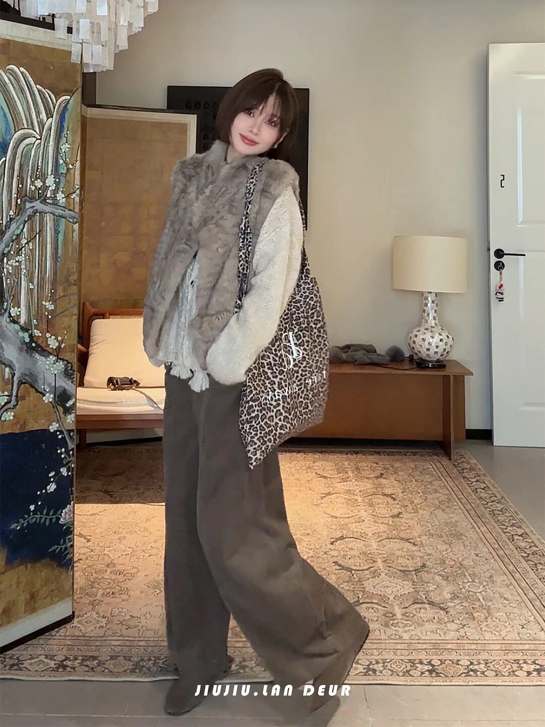 【安渡朝夕】100兔毛秋冬老钱风复古气质时髦无袖马甲女