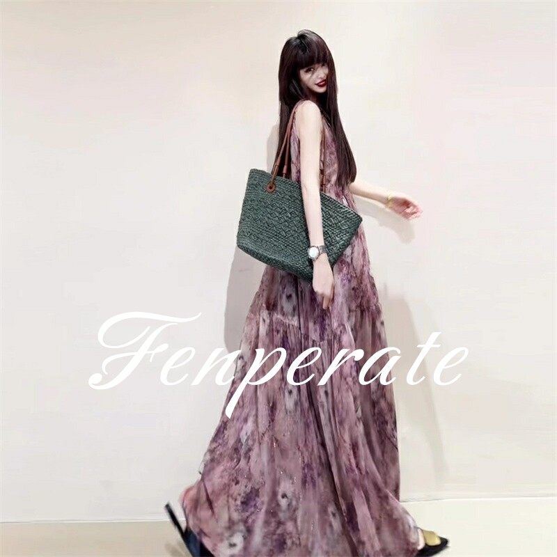 FENPERATE温柔风碎花长款及踝吊带裙女夏季韩系大摆宽松显瘦长裙