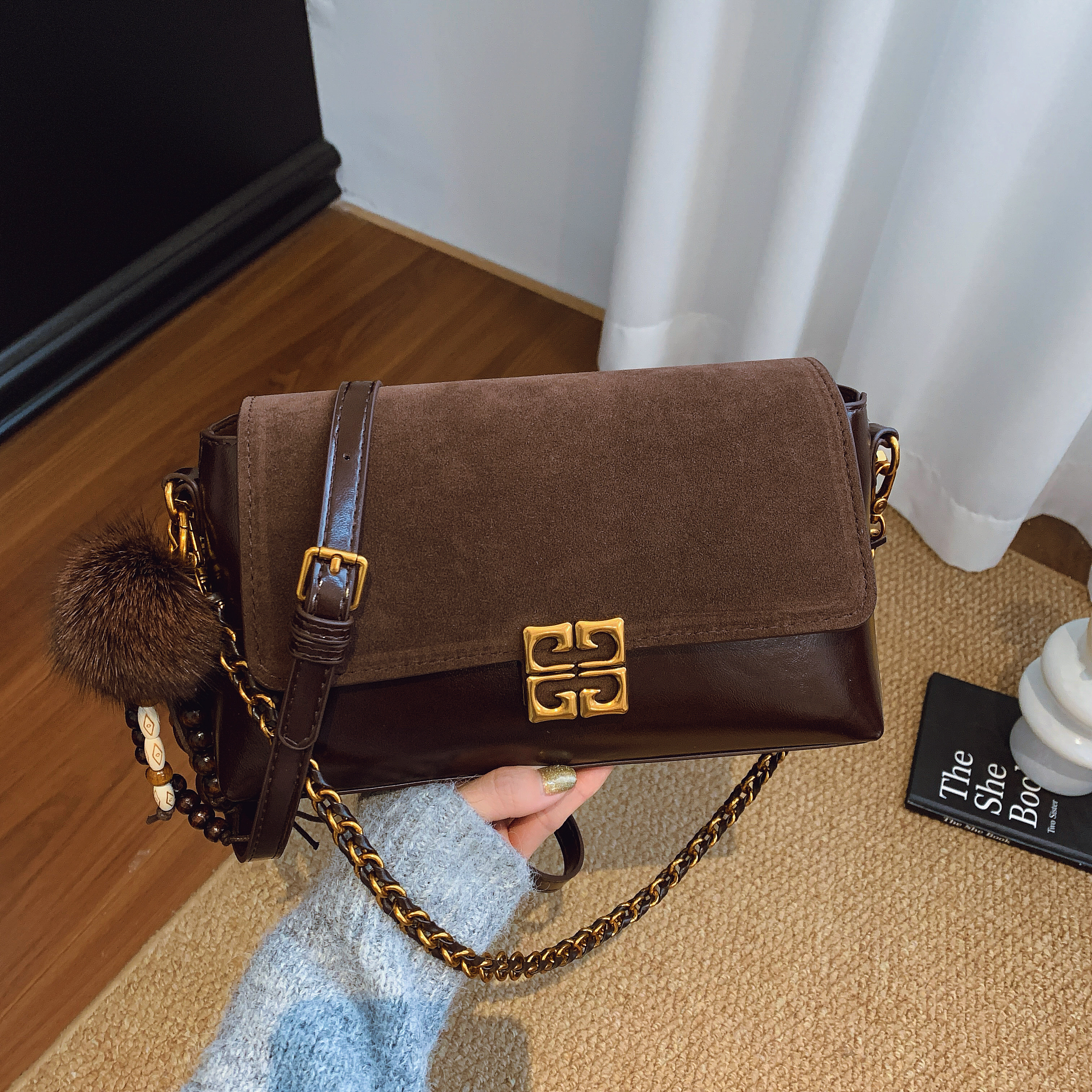 法式复古小众磨砂链条腋下包