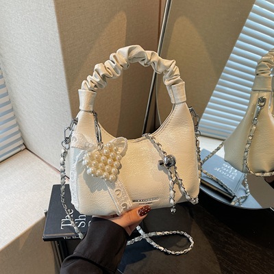 时尚流行高级感褶皱链条小方包