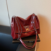 包包大容量2025新款 链条高级感红色婚包单肩腋下包休闲通勤托特包