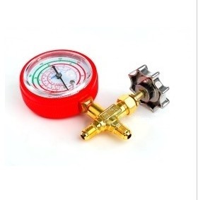 商品描述：格美R410单表阀 CM-466-GH 0～55kg 铜架.英制 80套/箱单位：套型号：CM-466-GH别名：加氟表、三通表阀、工具表阀 货号：销售说明：80套/箱，铜架，红色，接口1/4" 商品介绍 商品用途： 1.制冷剂充注测试压力 2.制冷机组，制冷空调，显示工作压力 3.制