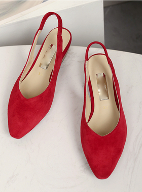 正品真皮德国Golbor女鞋2025春季新款中跟尖头后空优雅凉鞋25.630