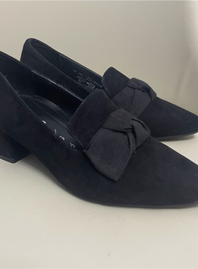 宽楦正品真皮德国女鞋2025春季新款中跟尖头蝴蝶结舒适单鞋52.142