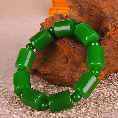 天然新疆和田玉碧玉桶珠手链