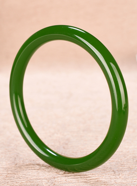 天然新疆和田玉碧玉复古圆条手镯细条女款菠菜绿少女圆条玉镯子