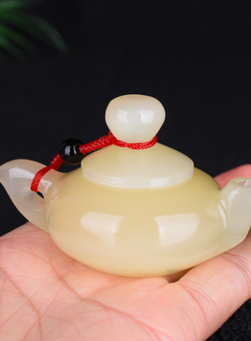 天然新疆和田玉把把壶手把件