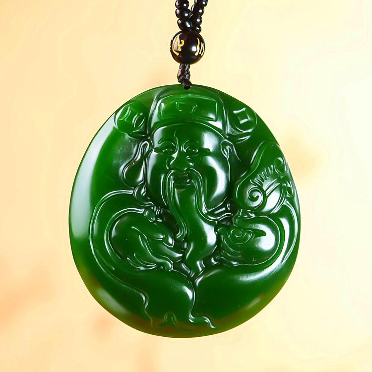 和田玉碧玉财神玉牌吊坠