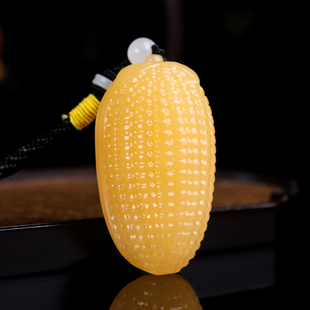 天然新疆和田玉黄玉玉米手把件岁岁平安籽料原石包谷穗挂件把件