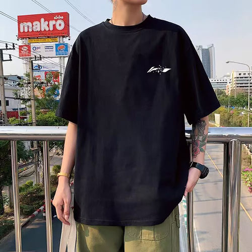 ins潮牌黑色港风五分男士t恤