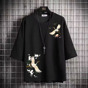 五分中袖 七分袖 中国风时尚 透气7分短袖 男t恤夏季 潮牌冰丝宽松大码