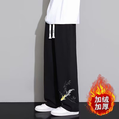 冬季加绒加厚男直筒宽松休闲裤