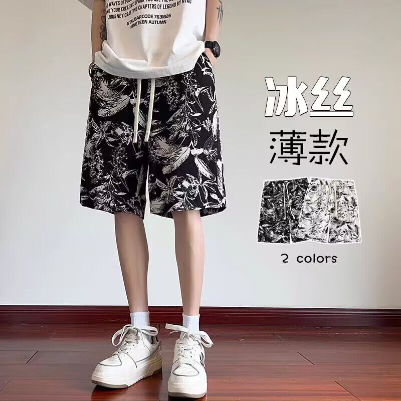 男士睡裤夏季外穿家居沙滩短裤宽松薄款男生大裤衩子休闲五分裤子