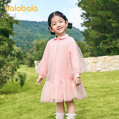 【balaOne】巴拉巴拉童装儿童连衣裙女童2026新款春装衬衫网纱裙