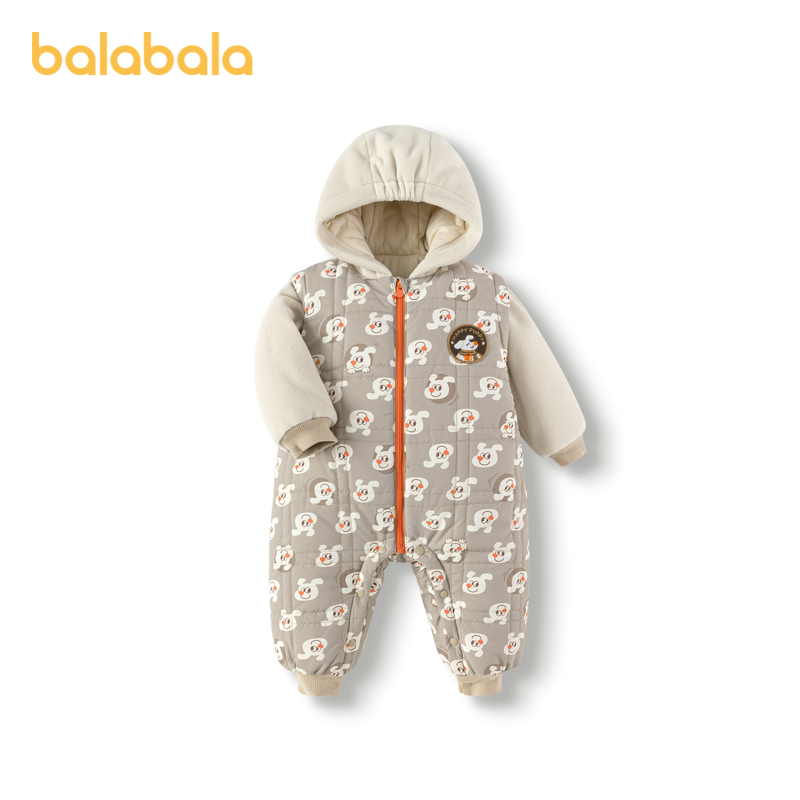巴拉巴拉宝宝外出连体衣男童哈衣爬服抱衣冬装撞色连帽保暖可爱萌