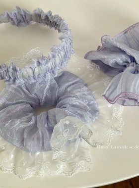 韵味紫色温柔网纱蕾丝花边大肠发圈时尚高级质感头饰小众发饰