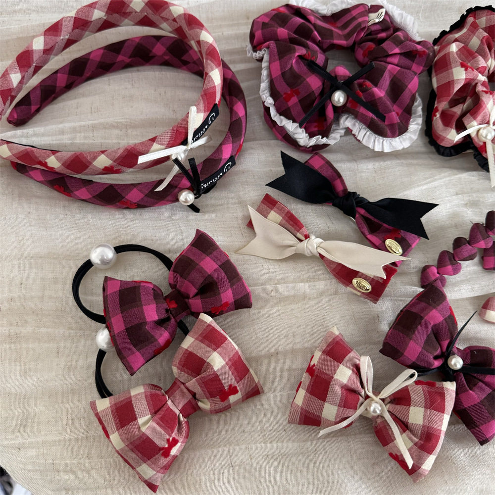 暖暖粉红格纹充棉布艺蝴蝶结发夹少女可爱发夹侧边夹新款质感发饰
