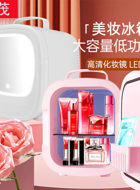 车载冰箱led灯镜面6L美妆冰箱收纳面膜化妆品保鲜冷藏汽车冷暖箱