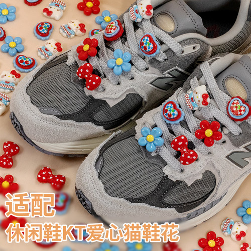 德训鞋少女心立体花朵KT猫鞋带扣