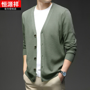 休闲男士 外套V领春秋新款 羊毛衫 薄款 上衣 恒源祥开衫 秋装 男针织衫