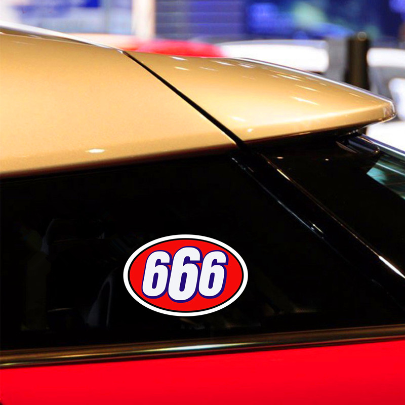 JDM双击666趣味摩托反光车贴个性创意汽车贴纸车身划痕遮挡装饰贴
