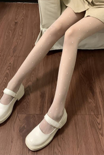 阿佳家黑色波点黑丝袜女薄款 袜 防勾丝纯欲白色圆点0d高透打底连裤