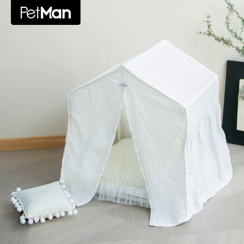 PetMan韩系画报小屋极简ins宠物纯棉小奶窝送可爱碎花流苏毛球枕