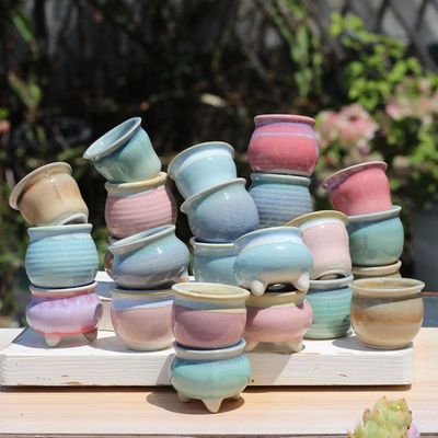 包邮组合多肉拇指花盆窑变流釉盆冰裂喜光盆陶瓷透气小花盆特价