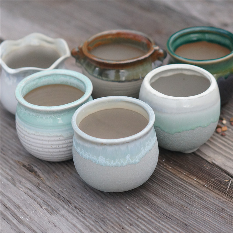 包邮新款窑变流釉花盆多肉植物