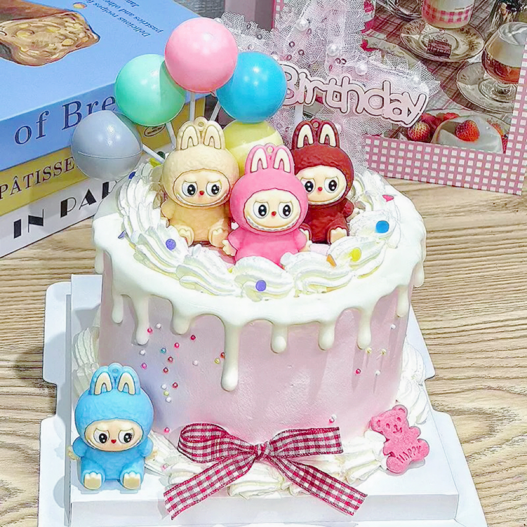 网红彩色可爱兔子软胶布布阿bubu蛋糕装饰摆件儿童生日装扮插件