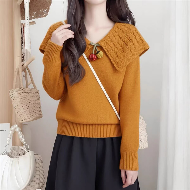 橘色大领毛衣女慵懒风高级感