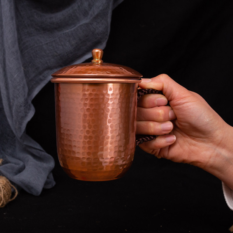 纯铜水杯带盖复古手工锤纹铜制茶杯茶具单杯双层防烫有把手,餐饮具,茶杯,淘宝优惠券,粉丝福利购,淘宝优惠卷