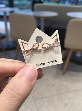 韩国东大门代购蝴蝶结耳钉微镶水钻高级感耳环气质简约小巧耳饰