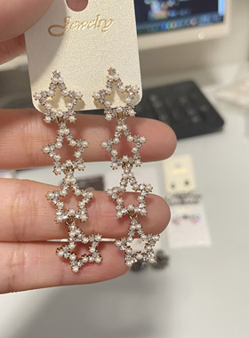韩国进口设计精致重工五角星流苏耳环女个性气质百搭长款耳钉网红