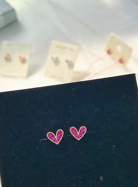 韩国东大门玫红水钻爱心桃心闪钻流苏耳钉925银针百搭气质耳环