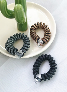 韩国进口正品头饰 基础系电话线水晶球 皮筋发圈发绳 多色入