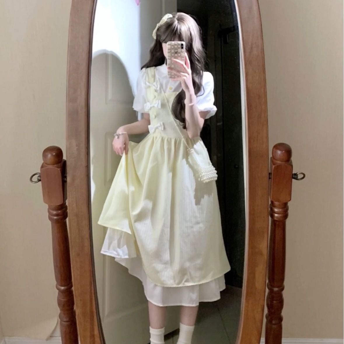 假两件连衣裙少女2025夏装新款初中高中学生甜美拼接中长裙子