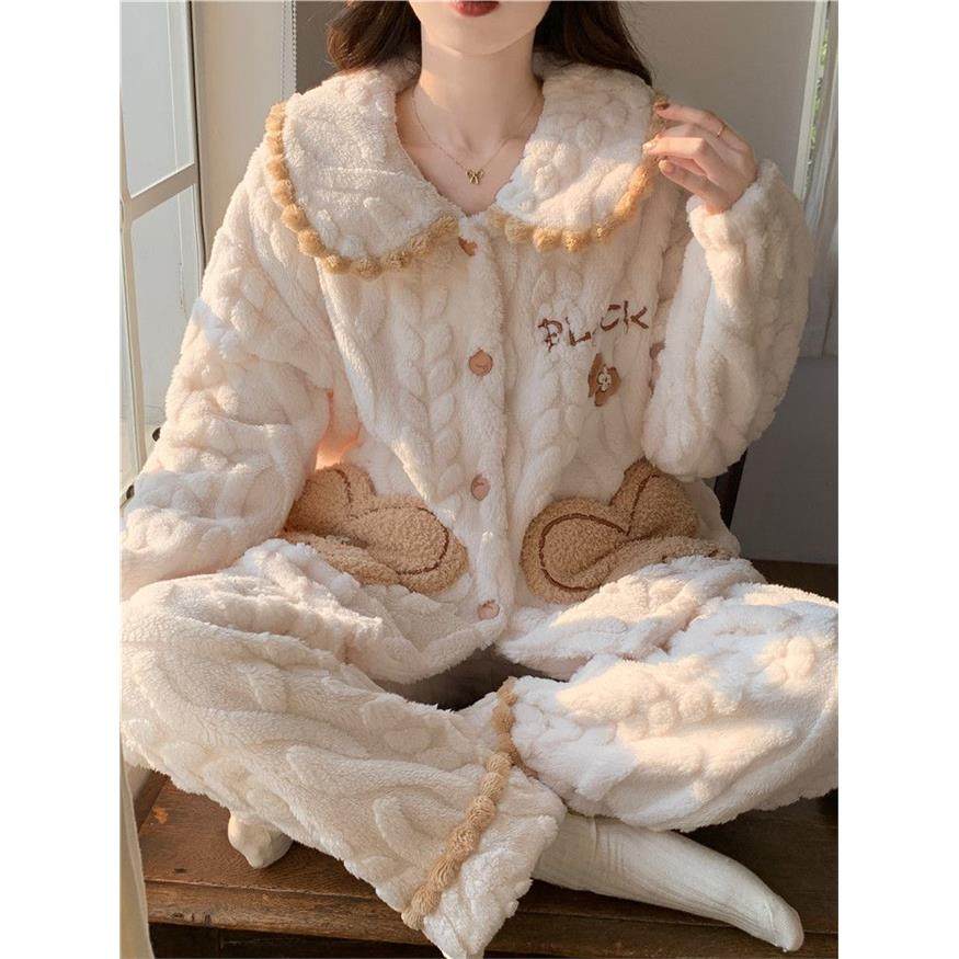 珊瑚绒睡衣女秋冬季加绒加厚2025新款可爱女士冬天保暖家居服套装