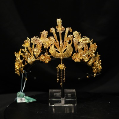 ETE正品金色百搭凤冠精致高级龙凤褂造型流苏凤冠12821