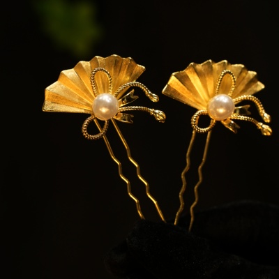 ETE正品新款国风金色梅花扇子边钗秀禾龙凤褂旗袍百搭款配饰13432