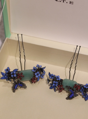 新款ETE景泰蓝立体对钗新中式旗袍秀禾高级气质复古款13103