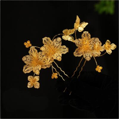 ETE正品金色中式边钗点缀叠戴花朵精致秀禾头饰13139