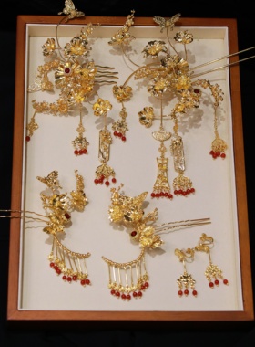 ETE正品新款新娘中式秀禾古装发饰龙凤褂复古金色头饰12586高级感